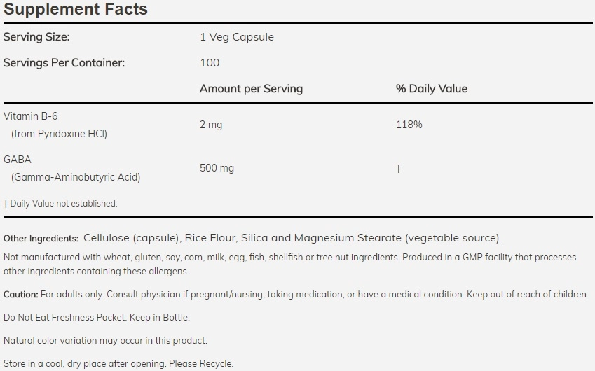 Gaba, 500mg, 100 cápsulas, Now