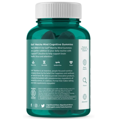 Matcha Mind, Com Cognizin 250mg, 60 Gomas, Golí Nutrition