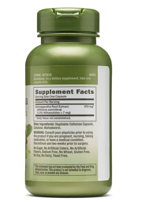 Extrato de Ashwagandha 470mg, 100 Cápsulas, GNC