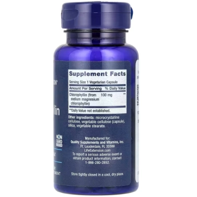 Chlorophyllin 100mg, Clorofilina, 100  Cápsulas, Life Extension