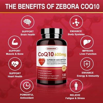 Suplemento de CoQ10 600mg, Energia e Saúde do Coração, 120 Softgels, Zebora
