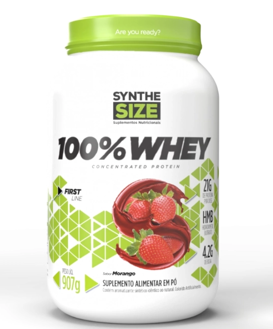 100% Whey Concentrade Protein, 907g Sabor Morango, Synthe Size