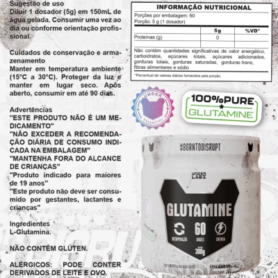 Glutamina 100% Pure Borntodisrupt, 300g - Under Labz