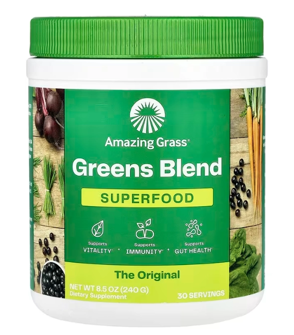 Greens Blend, Mistura de Verduras e Superalimentos, 240g Sabor Natural, Amazing Grass