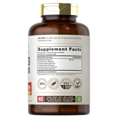 GrassFed Beef Organ, Órgãos de Carne Bovina, 200 Cápsulas, Carlyle Herbage Farmstead