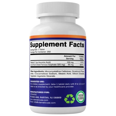 Sulfato Ferroso + Vitamina C, 325 mg, 250 Comprimidos, Vitamatic