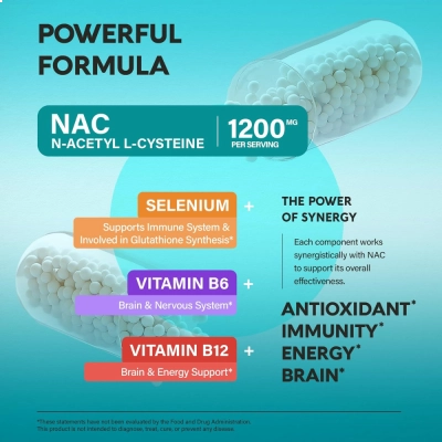 NAC 1200mg, 240 Cápsulas,Nutraharmony
