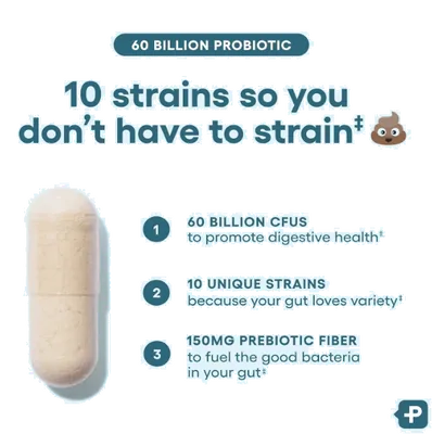 Probiótico 60 bilhões de UFC, 10 Cepas + Prebióticos Orgânicos, 84 Cápsulas, Physician's Choice