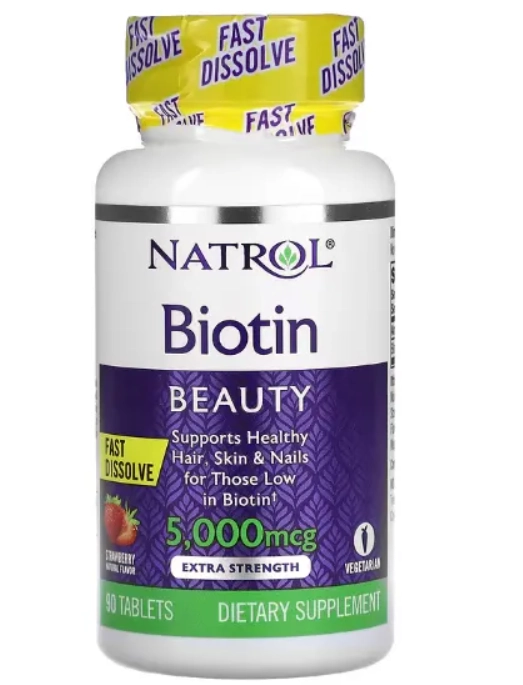 Biotina, Força Extra, 5000mcg, 90 Comprimidos Sabor Morango, Natrol