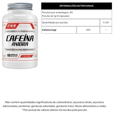 Cafeína Anidra, 200mg, 60 Cápsulas, FBN