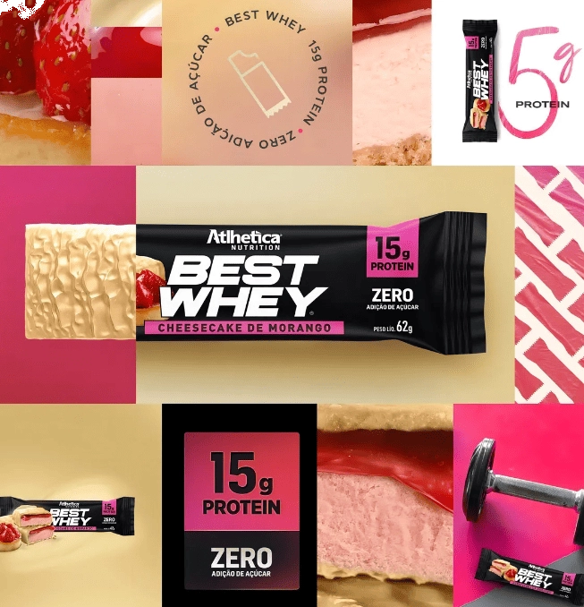 Barra Best Whey Bar, Sabores, 3 Unidades 62g Cada, Atlhetica Nutrition