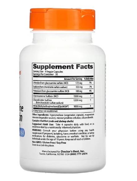 Glucosomina e Condroitina MSM com OptiMSM, 120 Cápsulas, Doctor's Best