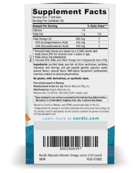 Ômega Junior, Coração e Cérebro Saudáveis Kids, 120 Capsulas Sabor Morango, Nordic Naturals