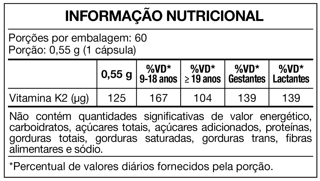 Vitamina K2 Menaquinona-7 125mcg, 60 Cápsulas, Maxinutri