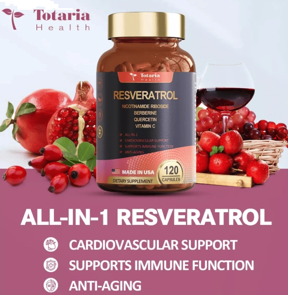 Resveratrol com Berberina, Quercetina, Vitamina C e Niacinamida, 120 Cápsulas, Totaria Health