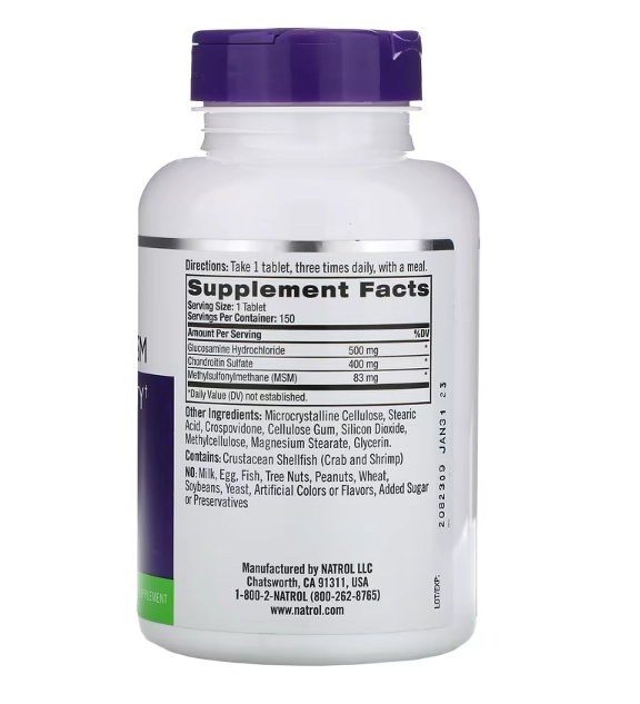 Glucosamine, Chondroitin & MSM, 150 Comprimidos, Natrol