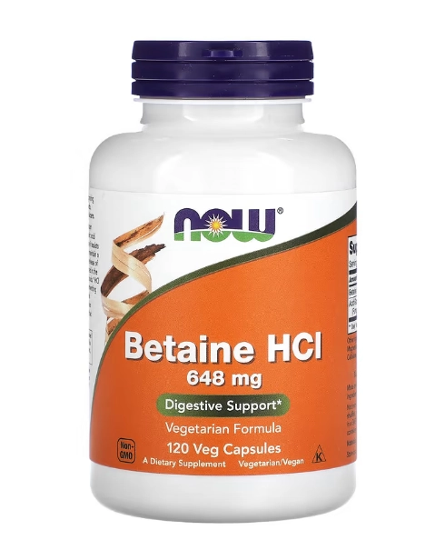 Betaína HCI, 648 mg, 120 Cápsulas, Now