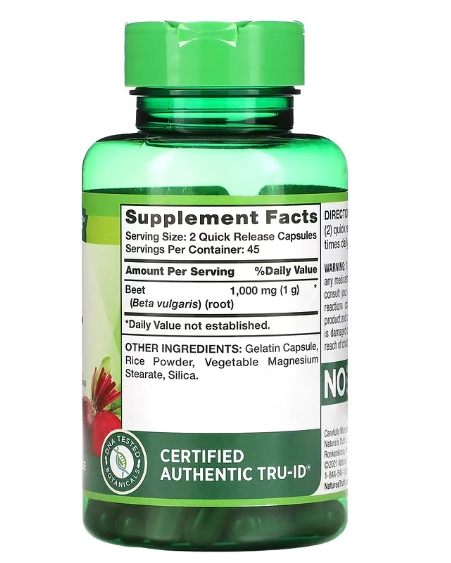 Beet Root, Beterraba, 1000mg, 90 cápsulas, Nature's Truth