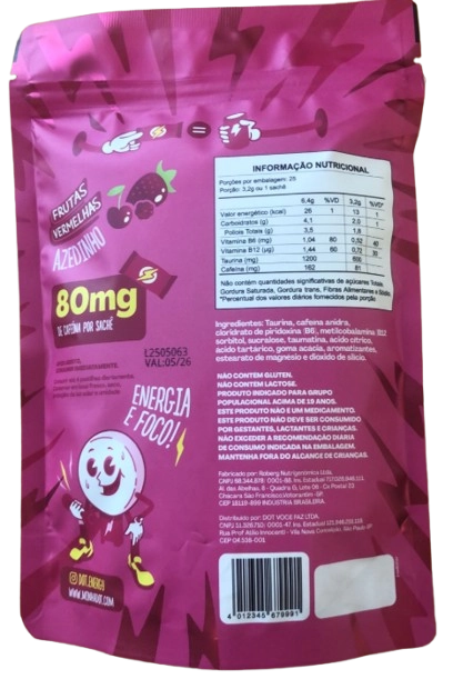 DOT Azedinho, Energético em Bala, Sabor Frutas Vermelhas, 25 Sachês