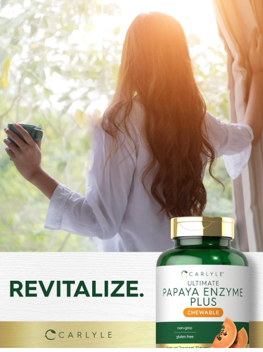Papaya Enzyme Plus, Enzima de Mamão, 300 Comprimidos Sabor Tropical, Carlyle