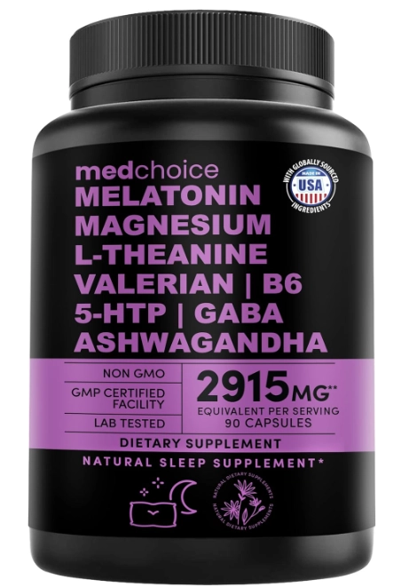 Melatonina 5mg, com Magnésio, Ashwagandha, L-teanina, Valeriana e 5-HTP, 90 Cápsulas, MedChoice