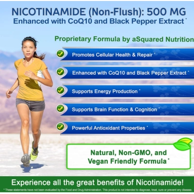 Nicotinamida 500mg com CoQ10, 120 Cápsulas, aSquared Nutrition