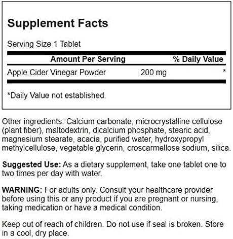 Apple Cider Vinegar (Vinagre de Maçã) 30 Tablets, de força dupla 200mg, Swanson