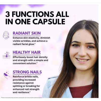 Biotina 25000mcg com Ácido Hialurônico, Colágeno e Queratina, 60 Cápsulas, VitBoost