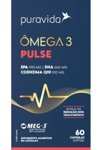 Ômega 3 Pulse, com Coenzima Q10, 60 Cápsulas, PuraVida