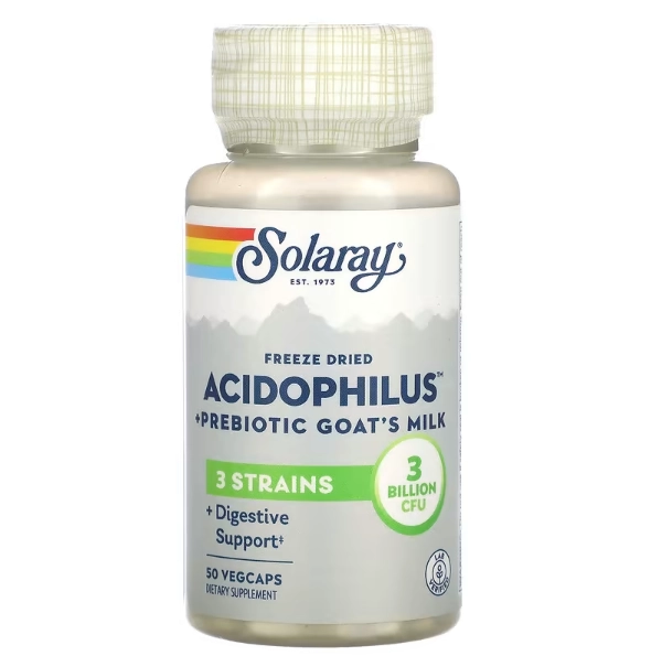 Acidophilus liofilizado + leite de cabra prebiótico, 3 bilhões, 50 cápsulas, Solaray