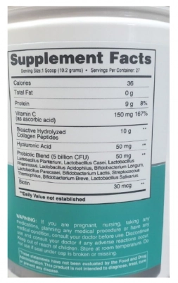 Peptídeos de colágeno hidrolisado com probióticos, Sem Sabor, 275g, Earth's creation