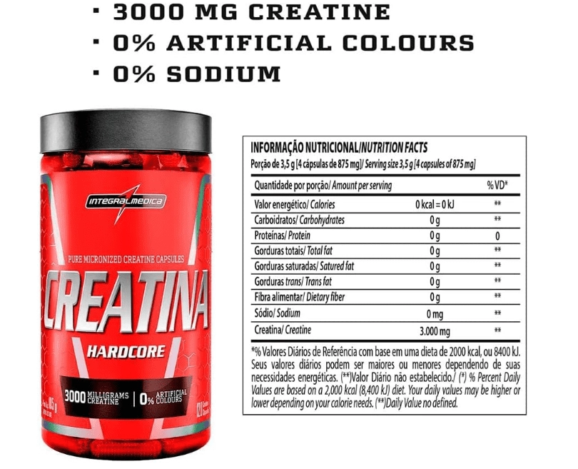 Creatina Hardcore, 120 Cápsulas, Integralmedica