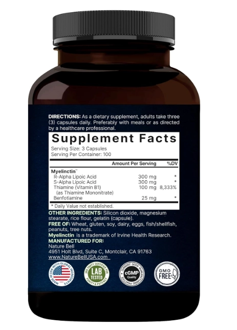 Ácido Alfa Lipóico com Complexo B1, 600mg, 300 cápsulas, NatureBell
