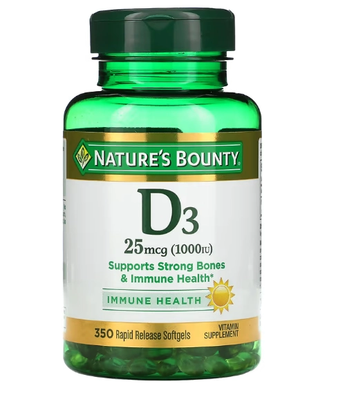 Vitamina D3 25mcg (1000IU), 350 Cápsulas, Nature's Bounty