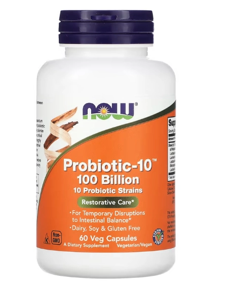 Probiótico-10, 100 bilhões, 60 cápsulas, Now