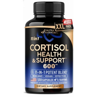 Cortisol health support 600mg, Equilíbrio Hormonal para Mulheres, 120 Cápsulas, Nutraharmony