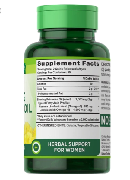 Óleo de prímula, Evening primrose, 2000mg, 60 cápsulas, Nature's Truth