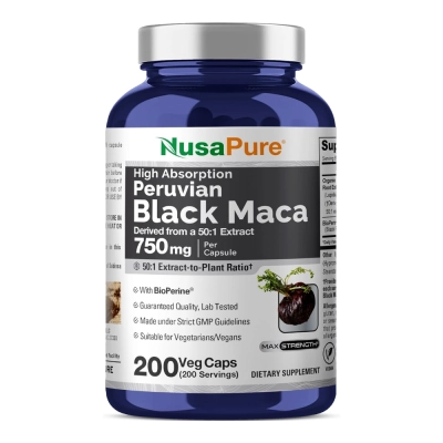 Black Maca Root, 750mg, 200 Cápsulas, NusaPure