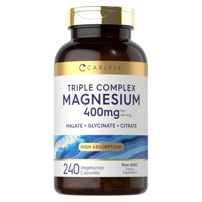Magnésio Triple Complex 400mg, Relaxamento, Sono e Redução do Estresse, Suporte Muscular, 240 Cápsulas, Carlyle