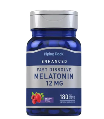 Melatonina 12mg, 180 Comprimidos Fast Dissolve, Frutas Vermelhas, PipingRock