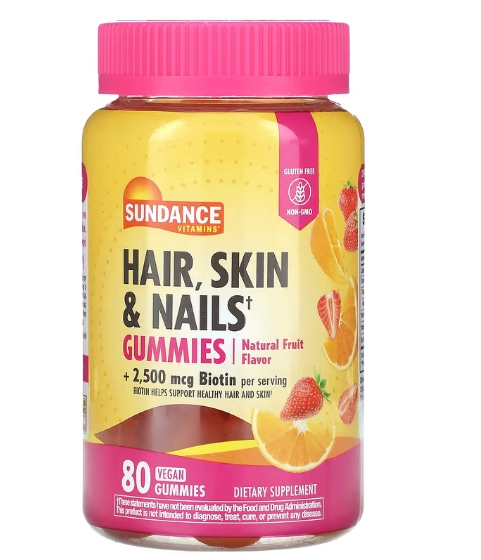 Hair Skin & Nails, Cabelo, Pele e Unhas, 80 Gomas Sabor Frutas, Sundance