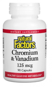Cromo e Vanádio, Saudável da Glicose, 125mcg, 90 Cápsulas, Natural Factors