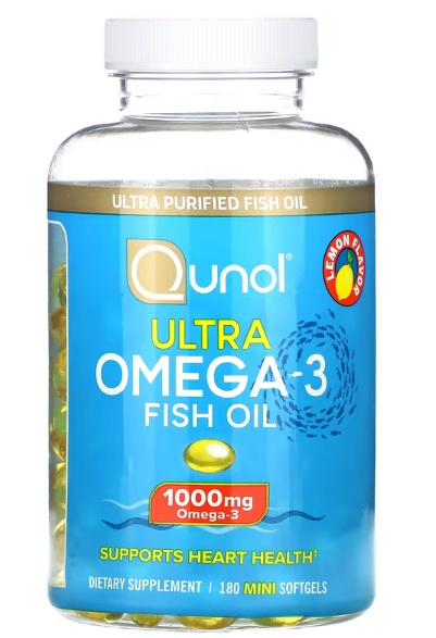 Ultra Ômega-3, Óleo de Peixe 1000mg, 180 Mini Cápsulas Sabor Limão, Qunol