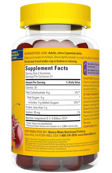 Probiotics, Probióticos 8 Bilhões de UFC, 42 Gomas Sabor Frutas Vermelhas, Nature Made