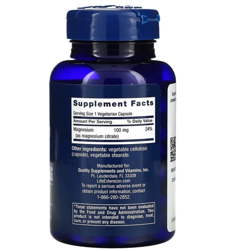 Magnésio (Citrato), 100 mg, 100 Cápsulas, Life Extension