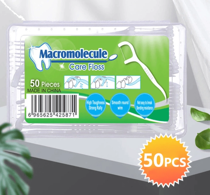 Dental Floss, Fio Dental Polimérico Stick, Linha Limpeza Oral Plana Arcuar Dentes Tubilares, Macromolecule, 50 Unidades