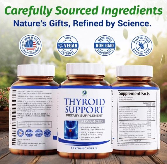 Thyroid Support, Suporte à Tireoide, 60 Cápsulas, 1 Body