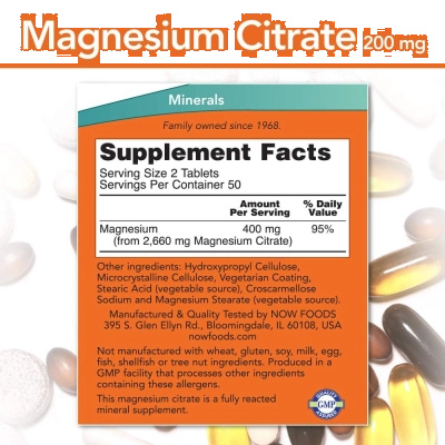 Citrato de Magnésio, 100 Comprimidos, Now