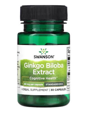 Ginkgo Biloba, Padronizado, 60mg, 30 Cápsulas, Swanson