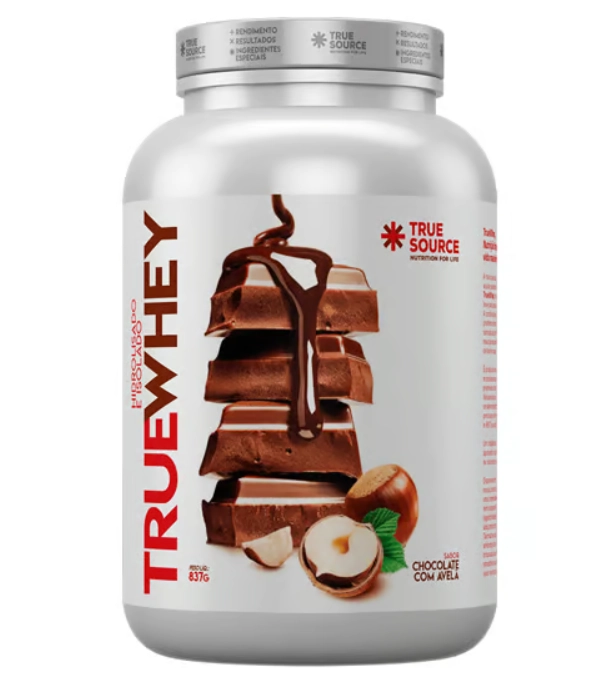 True Whey, Hidrolisado e Isolado, 837g, Sabor Chocolate com Avelã, True Source